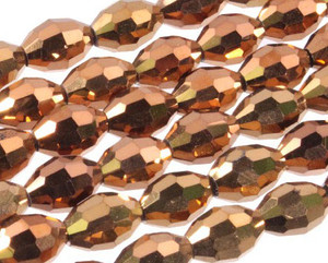 8x12mm Metallic Gold Glass Faceted Rice About 35 Bead 15" [uc13b18]