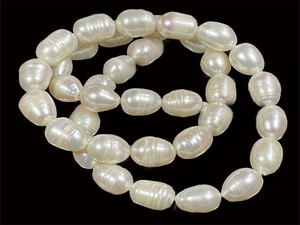 8-9mm White Rice Freshwater Pearl 14-15" A Grade Lustre [p8w]