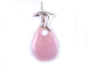 925 sterling Silver 40mm Rose Quartz Pear Pendant [y237a]