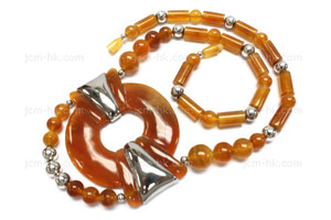 75x58mm Amber Horn Necklace 18" with 925 Sterling Silver [z7736]