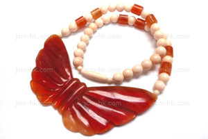 100x48mm Buffalo Bone & Amber Horn Necklace 18" [z8543]
