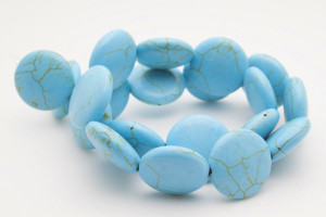 20mm Blue Turquoise Coin Beads 15.5" stabilized [ts115]