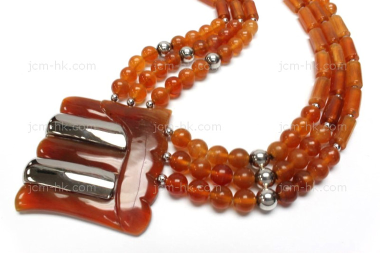 35x38mm Amber Horn Necklace 18" with 925 Silver [z7607]
