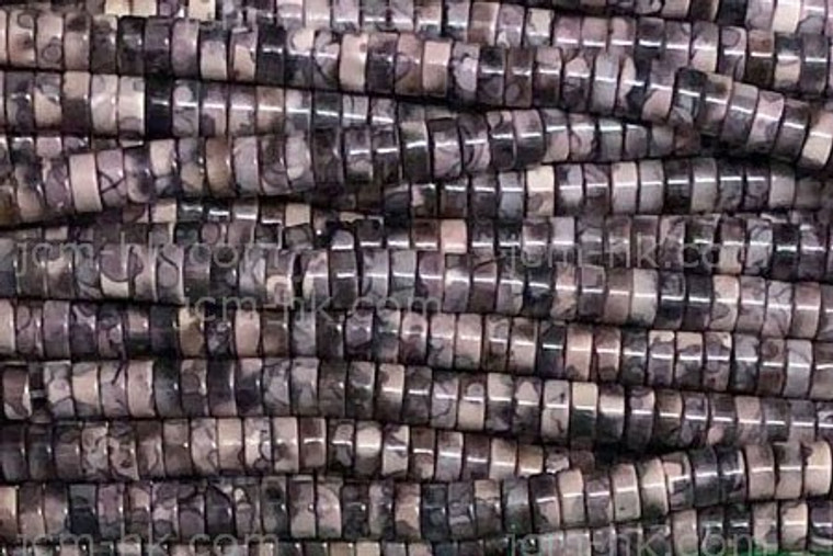 4mm Black Line Agate Heishi Beads 15.5" dyed [h4f1k-4]