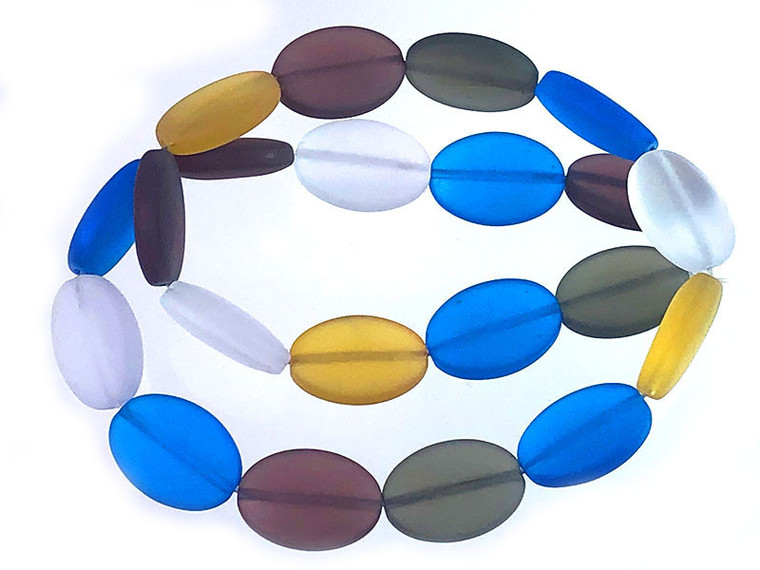 13x18mm Matte Mix Quartz Puff Oval Beads 15.5" synthetic [u84xm]