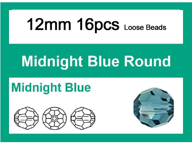 12mm Midnight Blue Crystal Faceted Round Loose Beads 16pcs. [iuc10a22]