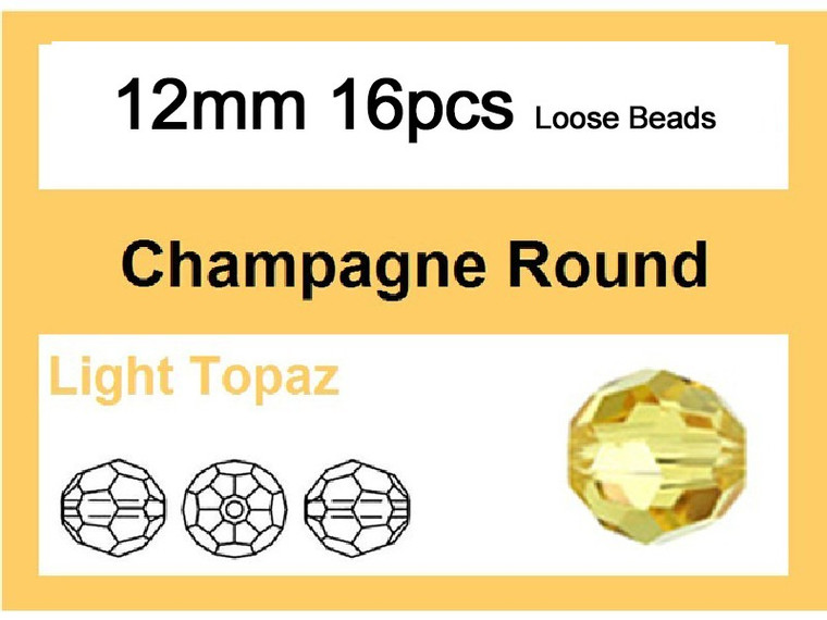 12mm Champagne Crystal Faceted Round Loose Beads 16pcs. [iuc10a9]