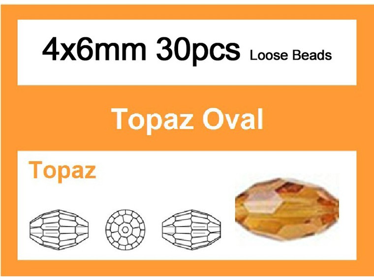 4x6mm Topaz Crystal Faceted Rice Loose Beads 30pcs. [iuc11a12]
