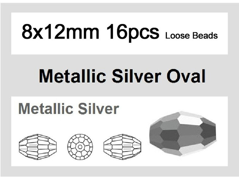8x12mm Metallic Silver Crystal Faceted Rice Loose Beads 16pcs. [iuc13b16]