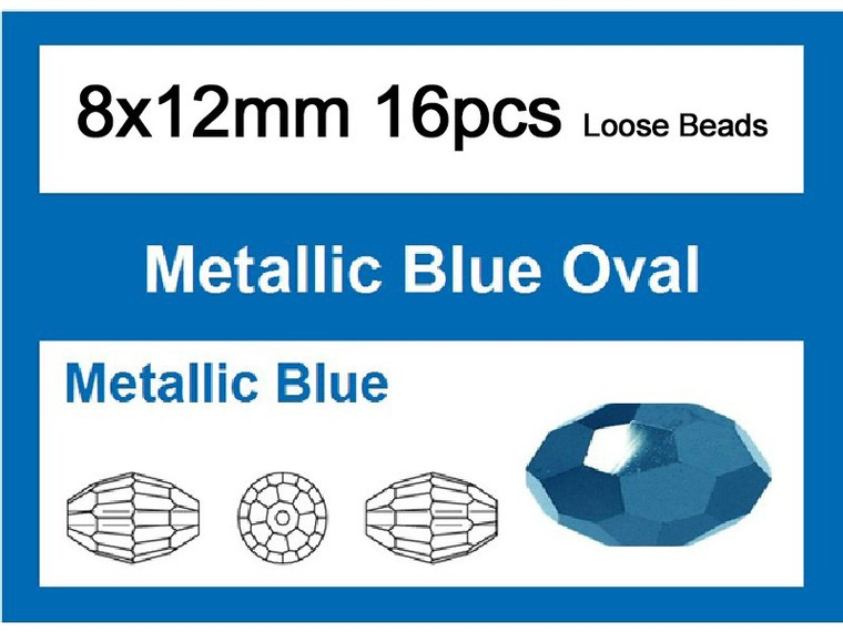 8x12mm Metallic Blue Crystal Faceted Rice 32 Bead [iuc13b21]