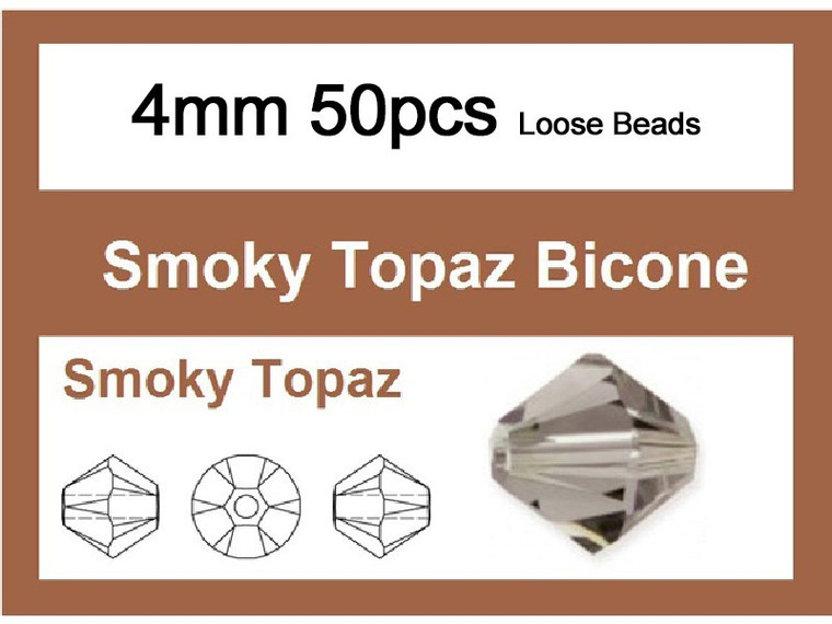 4mm Smoky Crystal Faceted Bicone Loose Beads 50pcs. [iuc21a24]