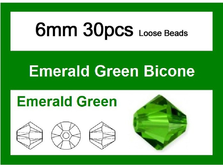 6mm Emerald Crystal Faceted Bicone Loose Beads 30pcs. [iuc22a17]
