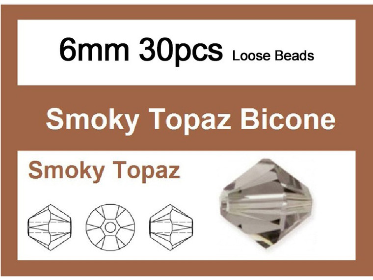 6mm Smoky Crystal Faceted Bicone Loose Beads 30pcs. [iuc22a24]