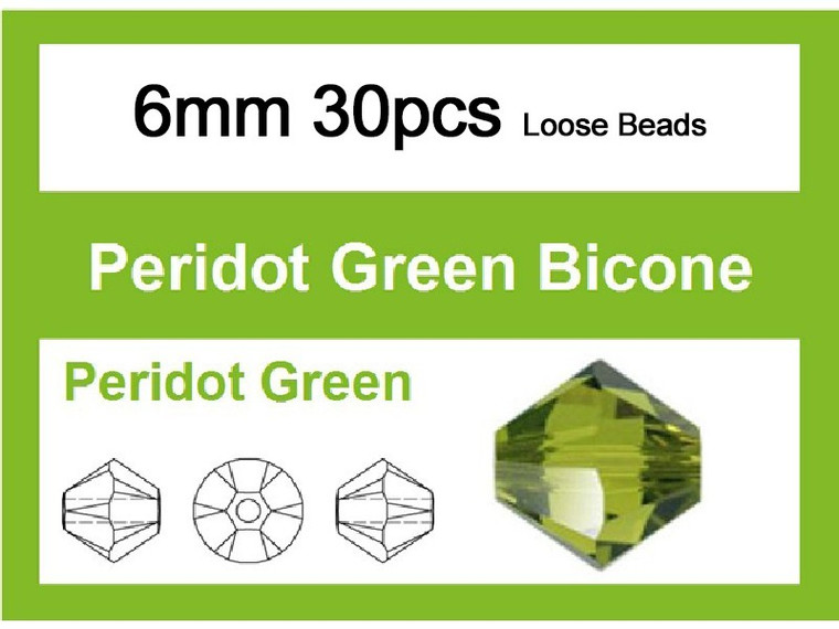6mm Peridot Crystal Faceted Bicone Loose Beads 30pcs. [iuc22b25]