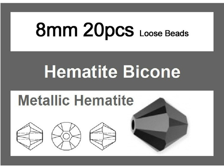 8mm Metallic Gray Crystal Faceted Bicone Loose Beads 20pcs. [iuc23a15]