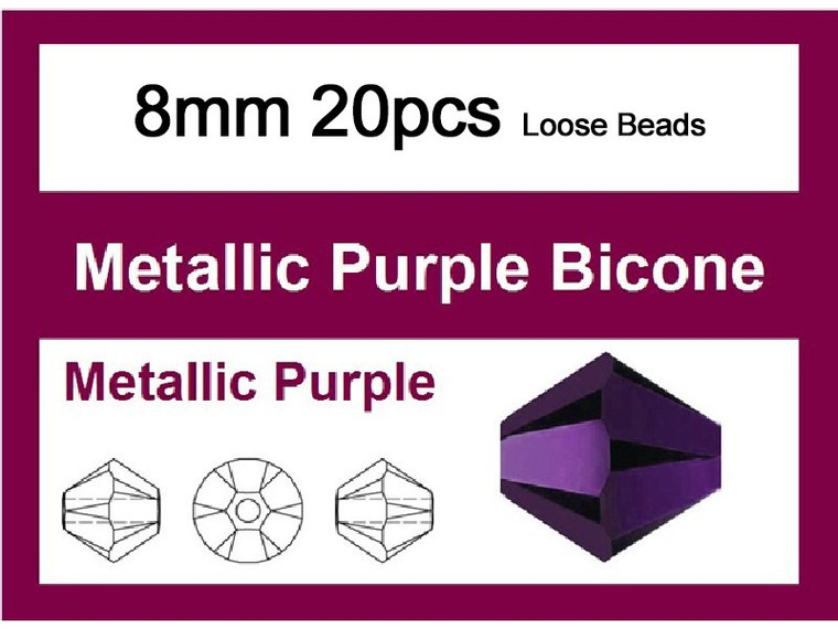 8mm Metallic Purple Crystal Faceted Bicone Loose Beads 20pcs. [iuc23b22]