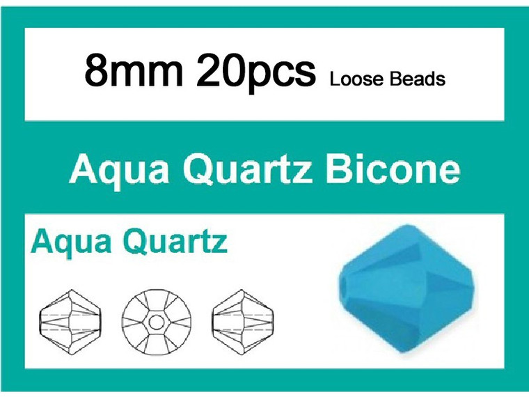 8mm Aqua Opal Crystal Faceted Bicone Loose Beads 20pcs. [iuc23b6]