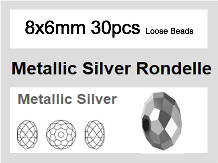 8x6mm Metallic Silver Crystal Faceted Rondelle Loose Beads 30pcs. [iuc3b16]