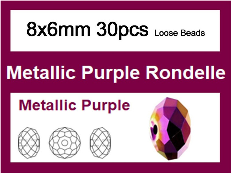 8x6mm Metallic Purple Crystal Faceted Rondelle Loose Beads 30pcs. [iuc3b22]