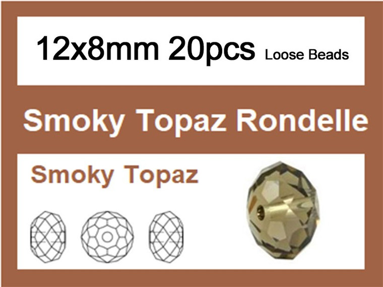 12x8mm Smoky Crystal Faceted Rondelle Loose Beads 20pcs. [iuc5a24]