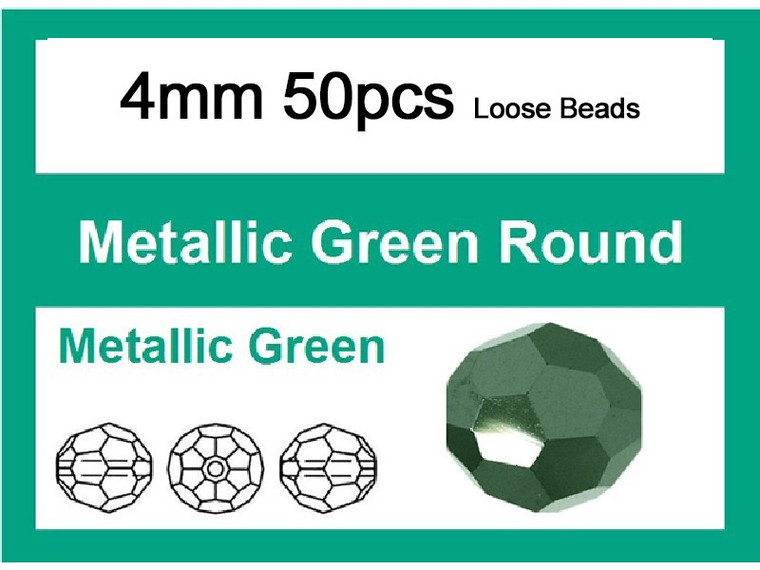 4mm Metallic Green Crystal Faceted Round Loose Beads 50pcs. [iuc6b20]