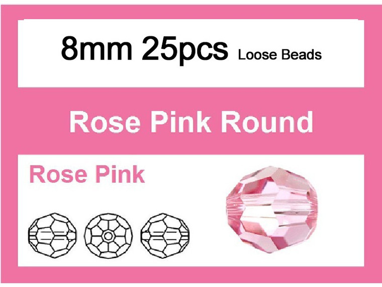 8mm Pink Faceted Round Loose Beads 25pcs. [iuc8a5]