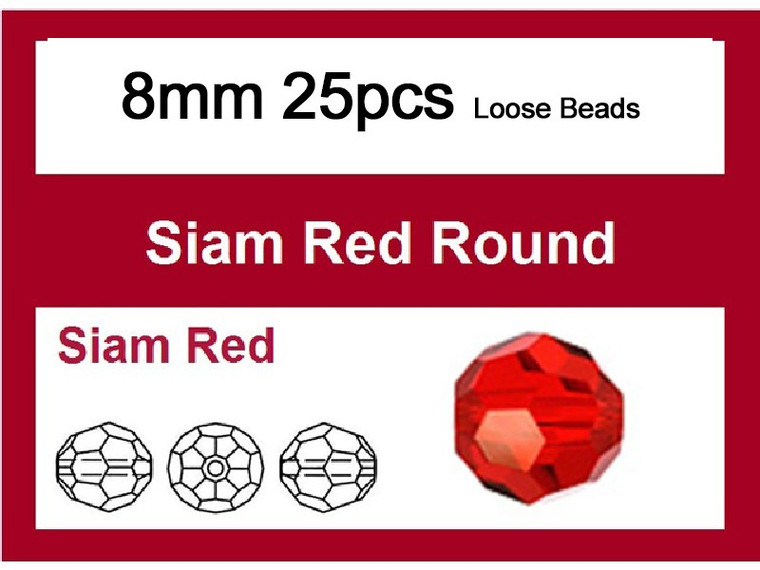8mm Red Crystal Faceted Round Loose Beads 25pcs. [iuc8a6]