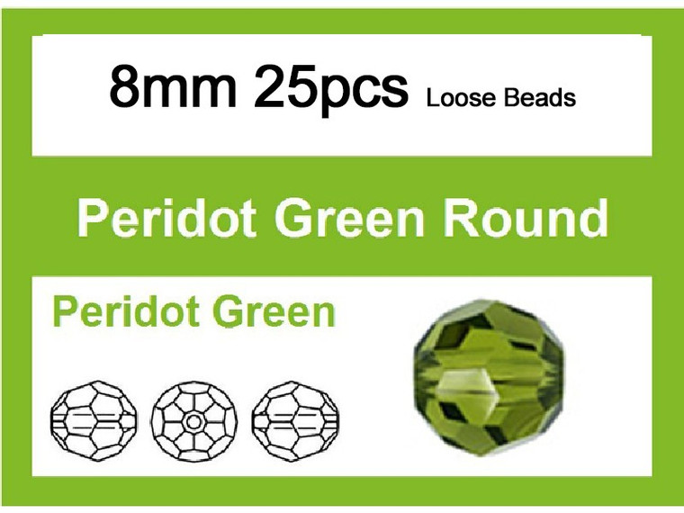 8mm Peridot Crystal Round Loose Beads 25pcs. [iuc8b25]