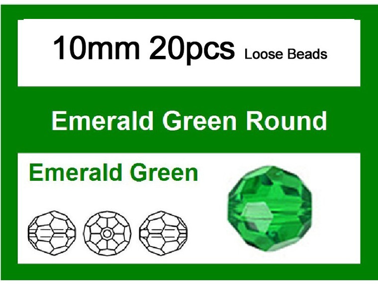 10mm Emerald Crystal Faceted Round Loose Beads 20pcs. [iuc9a17]