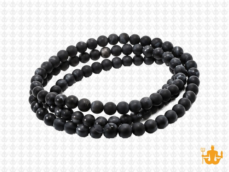 4mm Matte Black Agate Round Beads 15.5" natural [4f16m]