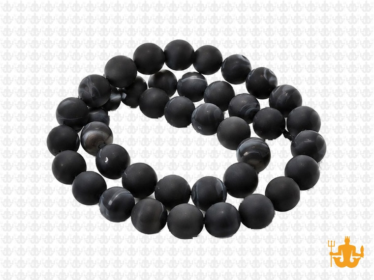 8mm Matte Black Agate Round Beads 15.5" Natural [8f16m]