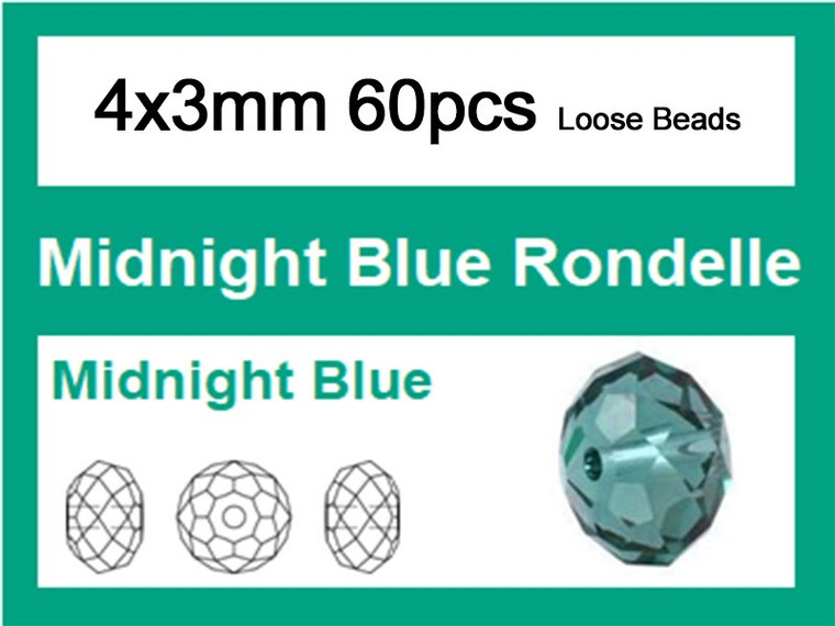 4x3mm Midnight Blue Crystal Faceted Rondelle Loose Beads 60pcs. [iuc1a22]