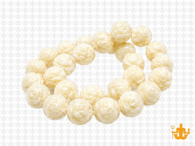 12mm Natural Buffalo Bone Rose Carved Beads 10pcs. A Grade [12z21]