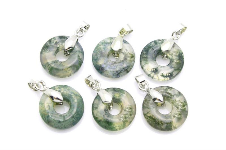 20mm Green Moss Agate Donut Pendant 1pc. [y905ap]