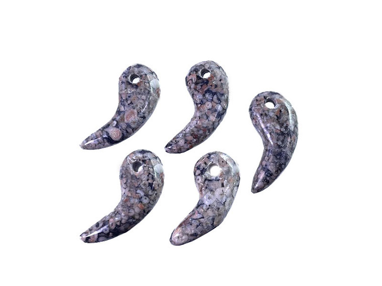 30mm Fossil Jasper Magatama Fortune Beads 2pcs. [y943b]