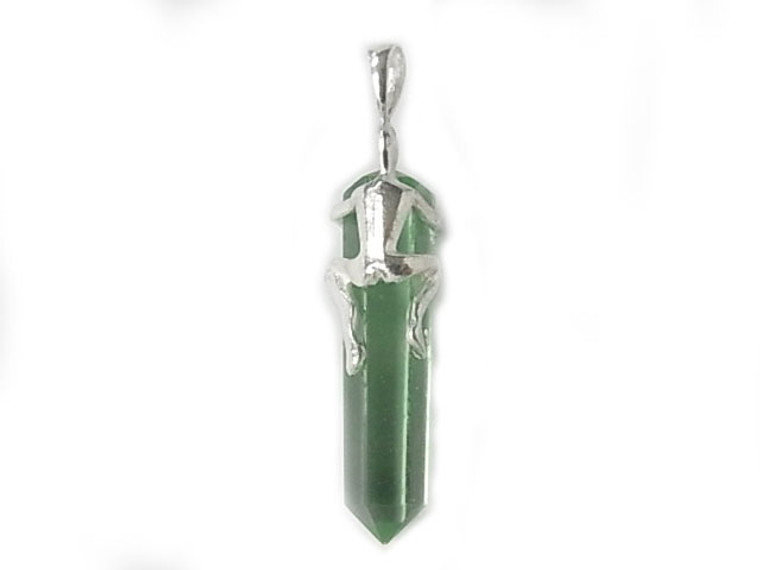 925 Sterling Silver 45mm Green Quartz Healing Crystal Point Pendant [y734-a37]