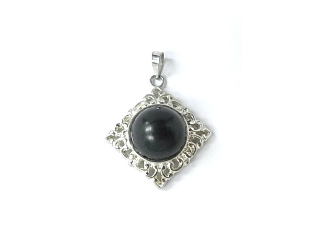 925 Sterling Silver 25mm Black Onyx Pendant [y832k]