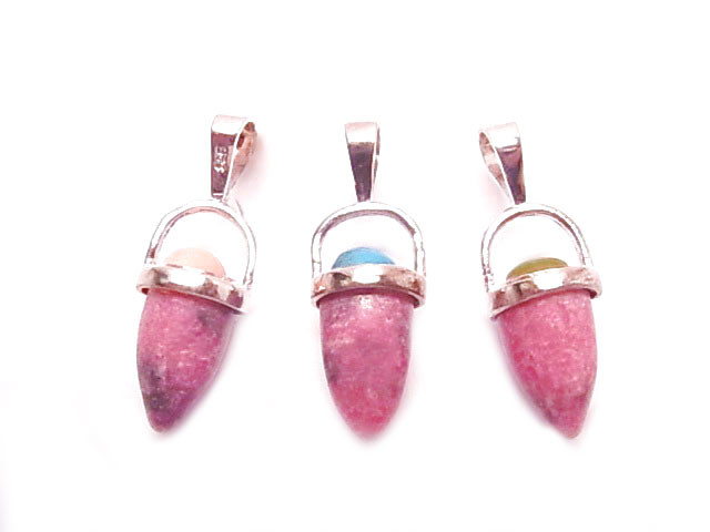 925 Sterling Silver 30mm Rhodonite Pendant [y800d]