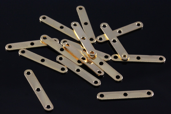 3x20mm 3-Line Beads Spacer Brass Gold Plated 10pcs. [y327b]