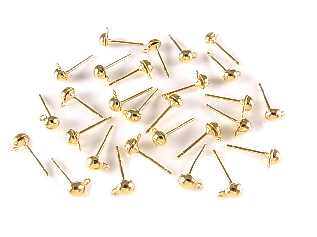 4mm 14K Gold Plated Half Ball Copper Earstud With Drop 10pcs. [y357b]