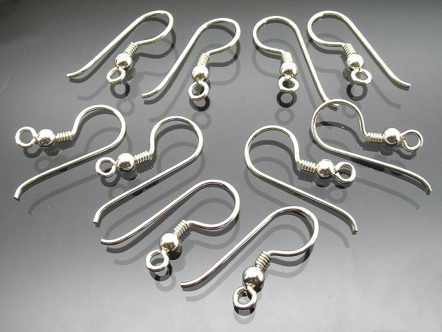 18x30mm Silver Plated Fishhook Earwire With Ball & Coil 50 pcs. [y306a]