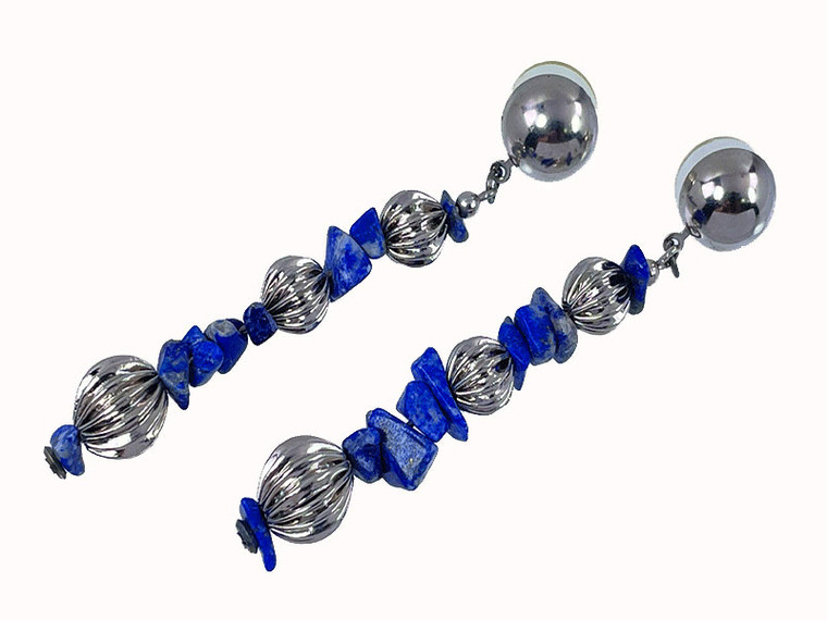 55mm Laps Lazuli Chips Earring [y351b]