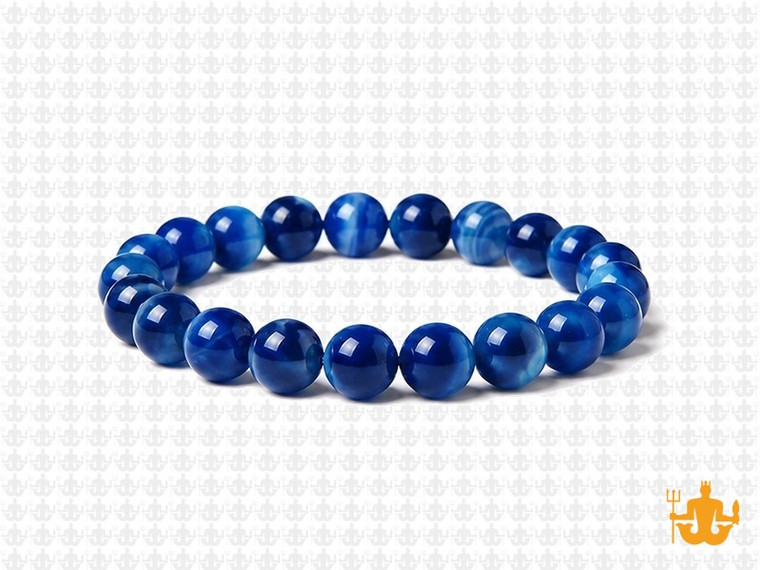 8mm Blue Banded Agate Elastic Bracelet 7.5" dyed [b3f22]