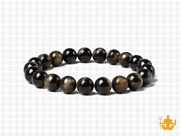 8mm Golden Sheen Obsidian Elastic Bracelet 7.5" natural [b3r70]
