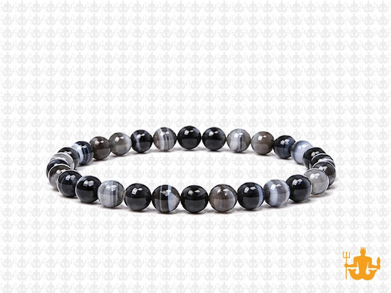 4mm Black Banded Agate Elastic Bracelet 7.5" natural [b1f26]