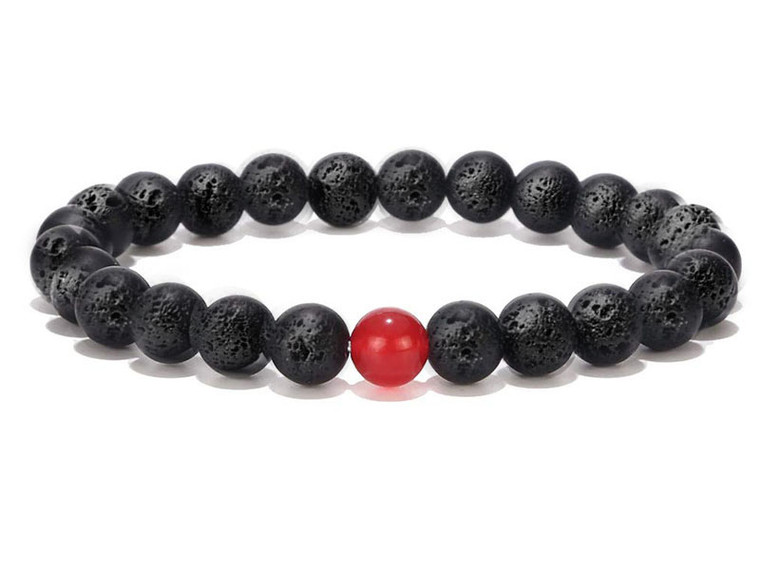 4mm Volcano Black Lava Elastic Bracelet 7.5" natural [b1d50r]