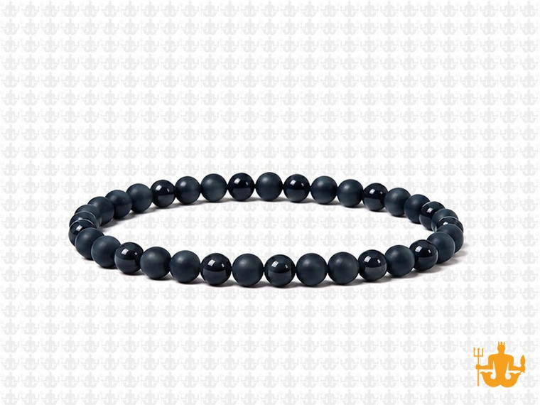 4mm Onyx Obsidian Polish & Matte Elastic Bracelet 7.5" [b1x8]