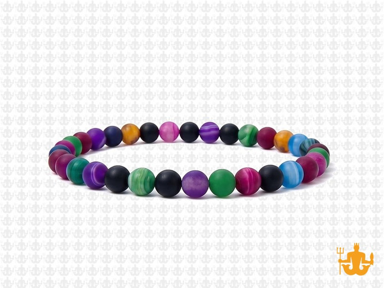 4mm Matte Mix Banded Agate Elastic Bracelet 7.5" dyed [b1f29m]