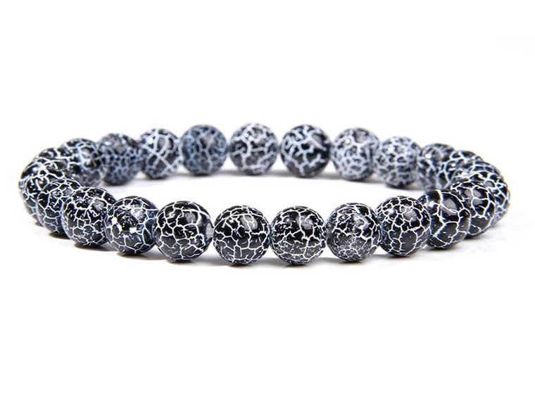 10mm Black Spider Agate Elastic Bracelet 7.5" dyed [b4f31k]