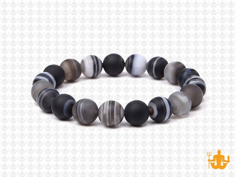 10mm Matte Black Banded Agate Elastic Bracelet 7.5" dyed [b4f26m]